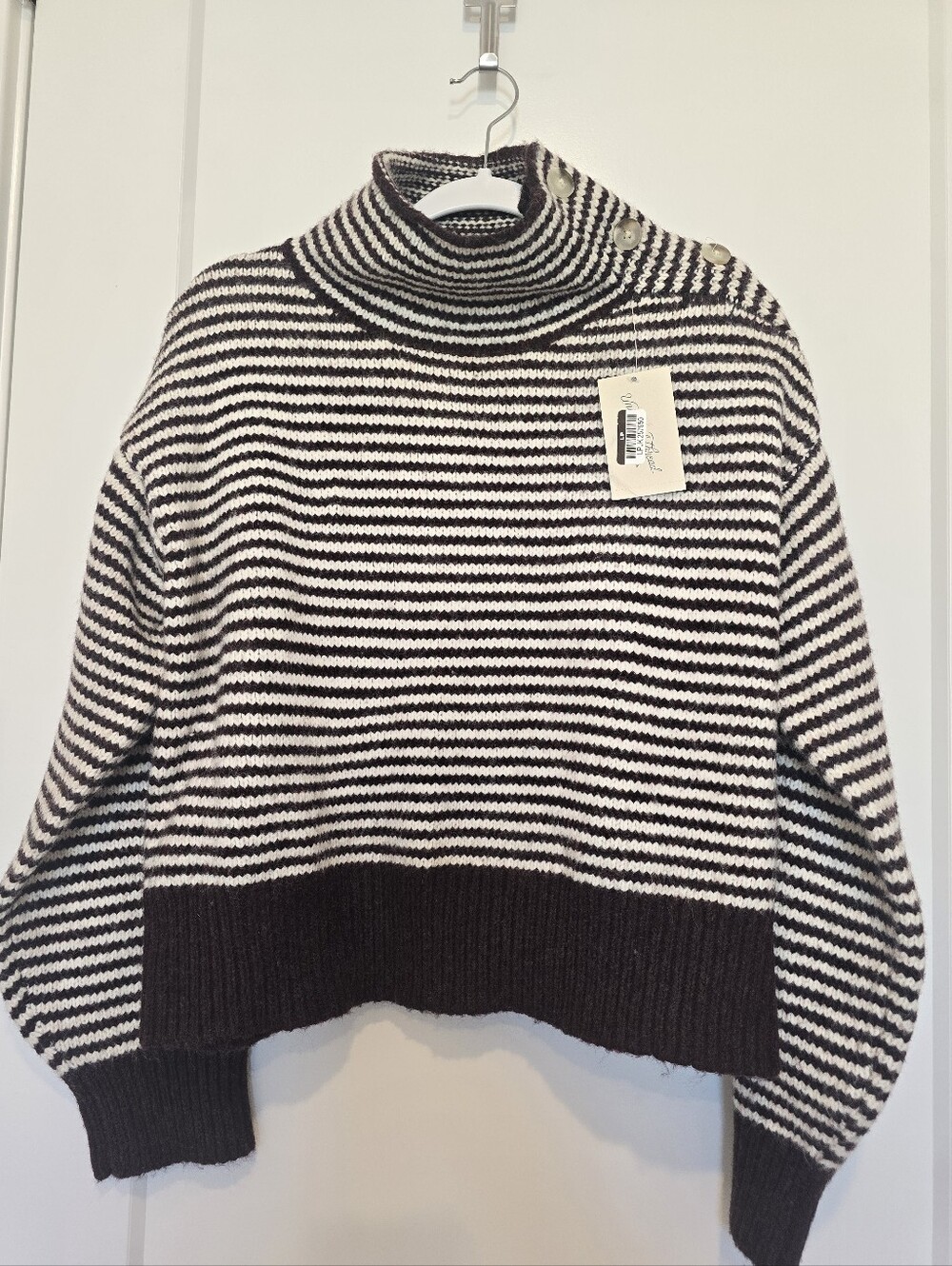 NWT Universal Thread Striped Turtleneck Button-Shoulder Sweater Brown & Cream